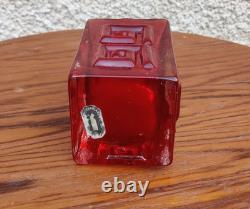 Whitefriars Greek Key Ruby Red Vase 11cm Tall Original 1963-1979 Paper Label