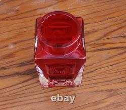 Whitefriars Greek Key Ruby Red Vase 11cm Tall Original 1963-1979 Paper Label