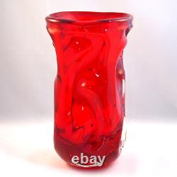 Whitefriars Patt. No 9609 Large Ruby Red Knobbly Art Glass Vase G. Baxter