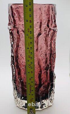 Whitefriars Patt. No 9691 Large 9 Inches Textured Bark Vase in Aubergine G. Baxter