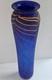 Will Shakspeare British Studio Art Glass Vase, Blue, Yellow Trailed Design 35cm
