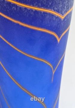 Will Shakspeare British Studio Art Glass Vase, Blue, Yellow Trailed Design 35cm