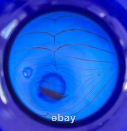 Will Shakspeare British Studio Art Glass Vase, Blue, Yellow Trailed Design 35cm