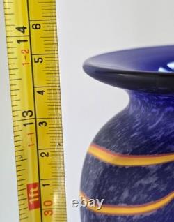 Will Shakspeare British Studio Art Glass Vase, Blue, Yellow Trailed Design 35cm