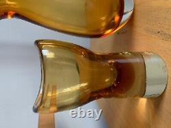 X2 Milan Metelak Harrachov Art Glass Vase rare amber heavy vintage Czech