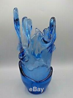 XL Fire and Light Cobalt Blue Splash Vase 11.5 Recycled Art Glass Exc
