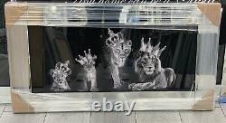 XXL New Lion King And Queen With Crown Liquid Art Wall Frame Chrome Look 82x42cm