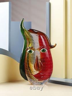 Yao Yuan Murano-Style Art Glass Vase with a Face 12.6 Tall Mouth-Blown Art