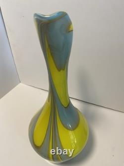 Yellow and grey striped Empoli glass Jug by Vetreria Artigiana Sanminiatello