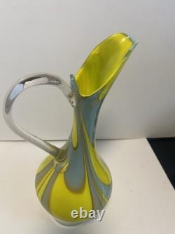 Yellow and grey striped Empoli glass Jug by Vetreria Artigiana Sanminiatello
