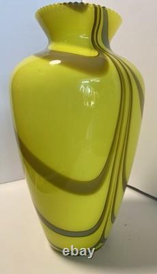 Yellow and grey striped Empoli glass vase by Vetreria Artigiana Sanminiatello