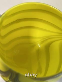 Yellow and grey striped Empoli glass vase by Vetreria Artigiana Sanminiatello