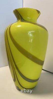 Yellow and grey striped Empoli glass vase by Vetreria Artigiana Sanminiatello