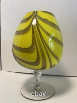 Yellow and grey striped Empoli glass vase by Vetreria Artigiana Sanminiatello