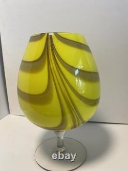 Yellow and grey striped Empoli glass vase by Vetreria Artigiana Sanminiatello
