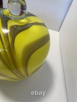 Yellow and grey striped Empoli glass vase by Vetreria Artigiana Sanminiatello