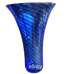 Young & Constantin Swirl Hand Blown Art Glass Blue Swirl Vase Signed & Numbered