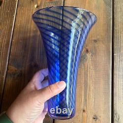 Young & Constantin Swirl Hand Blown Art Glass Blue Swirl Vase Signed & Numbered