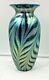 11 Tall Lundberg Studios Iridescent Art Glass Pulled Feather Vase-sgnd/daté