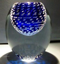 12 Livres. Beranek Art Verre Bleu Cristal Vase Soufflé À La Main Tchèque Lourde Skrdlovice