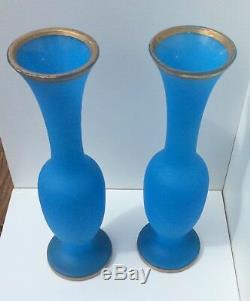 15 Vases En Verre D'art Français Baccarat Opaline Bleue