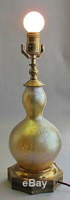 16 Grand Jaune Iridized Loetz Pappilon Art Lampe En Verre C. 1920 Vase Antique