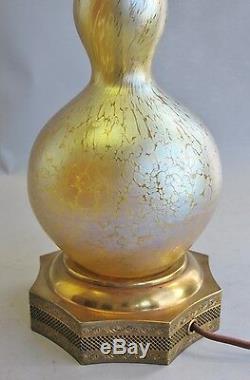 16 Grand Jaune Iridized Loetz Pappilon Art Lampe En Verre C. 1920 Vase Antique
