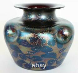 1900 Loetz Dek I/117 Pn Ii-753 Pistletoe Rubis Irisé Art Nouveau Vase En Verre