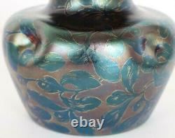 1900 Loetz Dek I/117 Pn Ii-753 Pistletoe Rubis Irisé Art Nouveau Vase En Verre