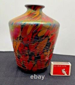 1925 Fenton Art Glass Off Hand Line Mosaic 19 CM Vase Avec Filetage Appliqué