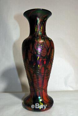 1925 Fenton Vase En Verre À Motif De Mosaïque Fileté Irisé De 11 Pouces Numéro De Catalogue 3008