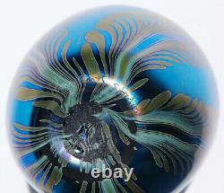 1982 John Cook Bleu Iridescent Peacock Plumes Art Vase En Verre Signé Mint