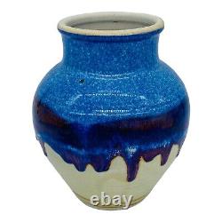 1991 Walt Glass Potterie Mcqueeny Texas Lg 8 Bulbous Vase Drip Glaze Ooak Signé