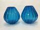 2 Murano Galliano Ferro Art Vintage Lampe De Table Aqua Blue Vases, 8 1/2 T