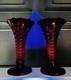 2 Vases En Verre Amberina Rouge Rubis Art Déco Vintage Grand Format Glow Uv Cadmium Fenton