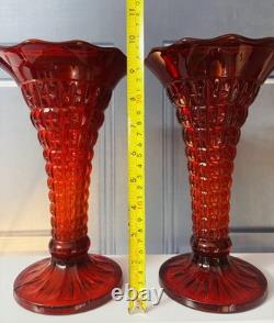 2 Vases en verre Amberina rouge rubis Art Déco vintage grand format Glow UV Cadmium Fenton
