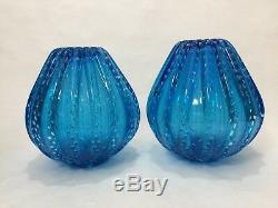 2 Vintage Murano Galliano Ferro Art De Verre Aqua Bleu Lampe De Table Vases, 8 1/2 T