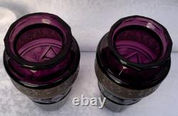 2 X Vases en verre Art Déco Karlsbad Moser avec panneaux taillés et chasseurs