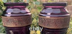 2 X Vases en verre Art Déco Karlsbad Moser avec panneaux taillés et chasseurs