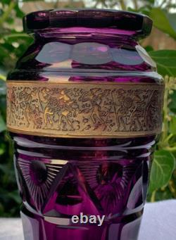 2 X Vases en verre Art Déco Karlsbad Moser avec panneaux taillés et chasseurs