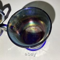 2 tasses vintage Fenton en verre carnaval bleu cobalt Orange Tree LIRE 1907-22