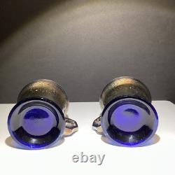 2 tasses vintage Fenton en verre carnaval bleu cobalt Orange Tree LIRE 1907-22