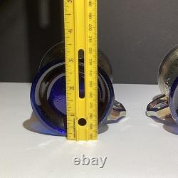 2 tasses vintage Fenton en verre carnaval bleu cobalt Orange Tree LIRE 1907-22