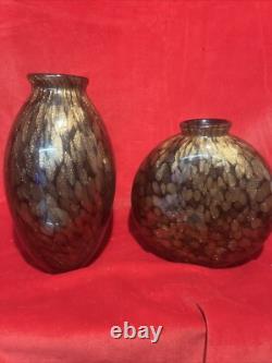 2 vases en verre d’art fusion vintage aventurine et noir – très bon état 9 & 7 (J5)