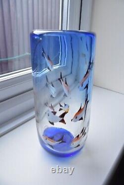 20ème Siècle 34cm Murano Art Verre Océan Sous-marin Aquarium De Poisson Vase