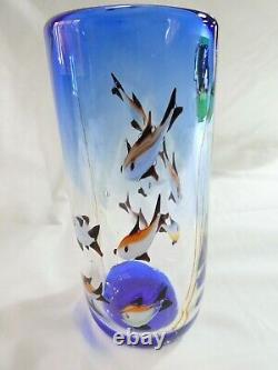 20ème Siècle 34cm Murano Art Verre Océan Sous-marin Aquarium De Poisson Vase