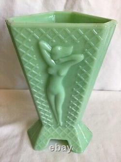 30's Vintage Art Deco Mckee Jadeite Verre Nu Profil Vase It Glows