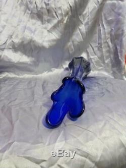 40cm De Hauteur XL Vase De Doigt En Verre Bleu Art Murano Sapphire Soufflé À La Main Rare Vintage
