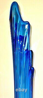 42 MID Siècle Peacock Bleu Stretch Swung Art Verre Lune Étage Inférieur Vase- Menthe