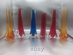 5 vases Tricorn en verre Whitefriars vintage et 1 vase Tricorn à huit côtés